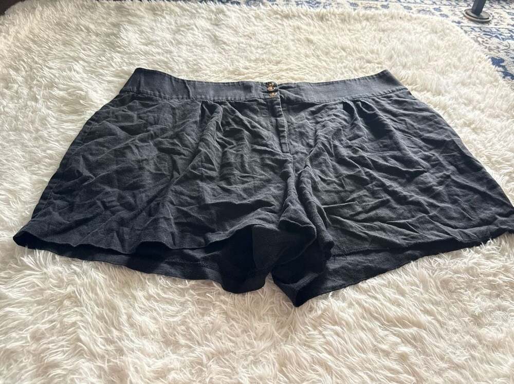 Lane Bryant Size 24 Black Pull-On Linen Blend Shorts with Button Detail